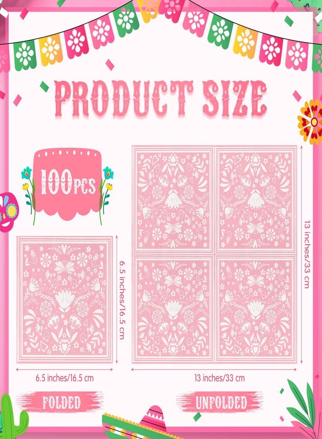 FillTouch مجموعة فيلتاش من 100 قطعة من مناديل فييستا مكسيكية، مناديل ورقية مزينة بزهرة ماندالا، زينة حفلات مكسيكية لحفلات استقبال المولود الجديد، مستلزمات حفلات عيد ميلاد مكسيكية (وردي وأبيض) - Image 2